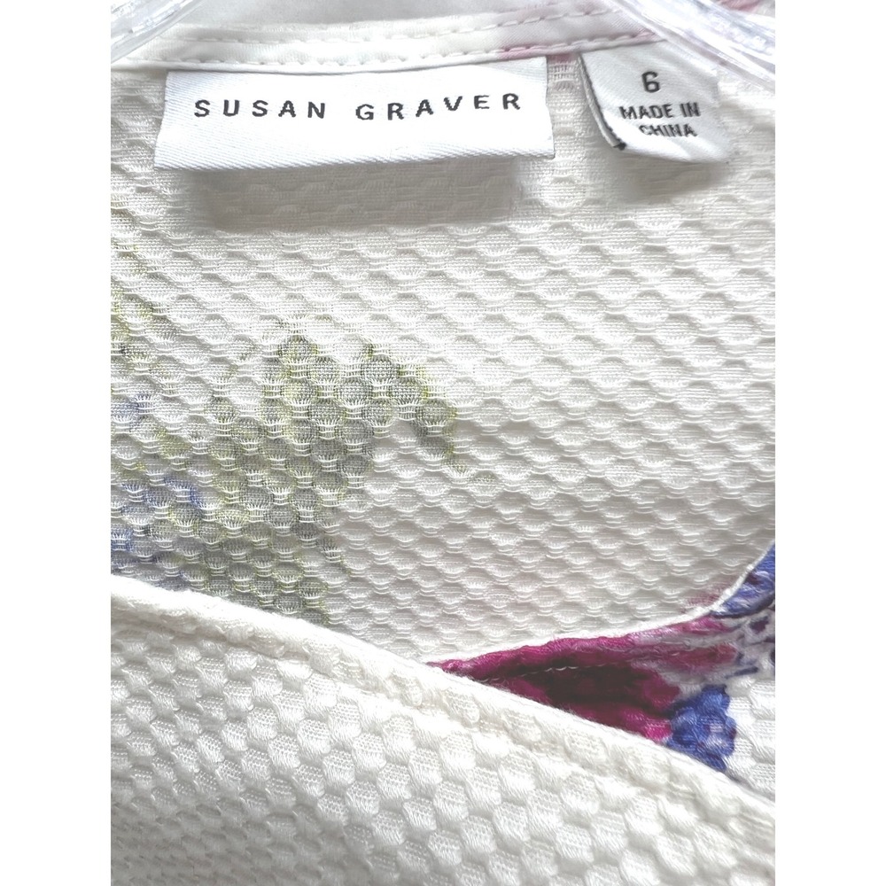 Susan Graver Floral Moto Jacket White Textured Waffle Knit Asymmetric Zip Size 6 - Picture 3 of 15